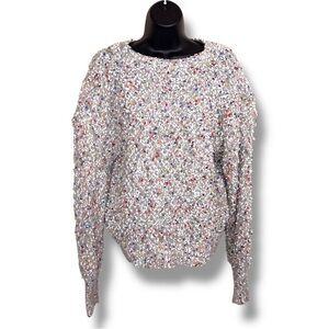 Size 6 Shein Light Grey Colorful Knit Sweater Long Sleeve Rainbow Fuzzy Knit